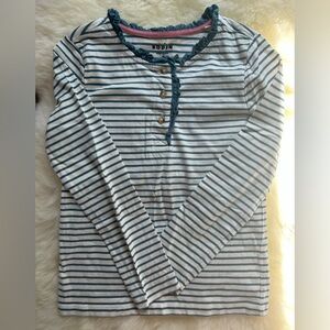 Mini Boden girl’s striped henley long sleeve top teal stripes size 8-9 years